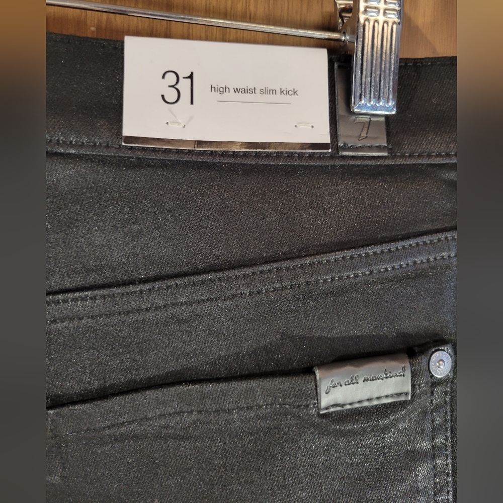 7 for all man women size 31kind coated denim jeans in black high waist slim kick - Picture 3 of 16